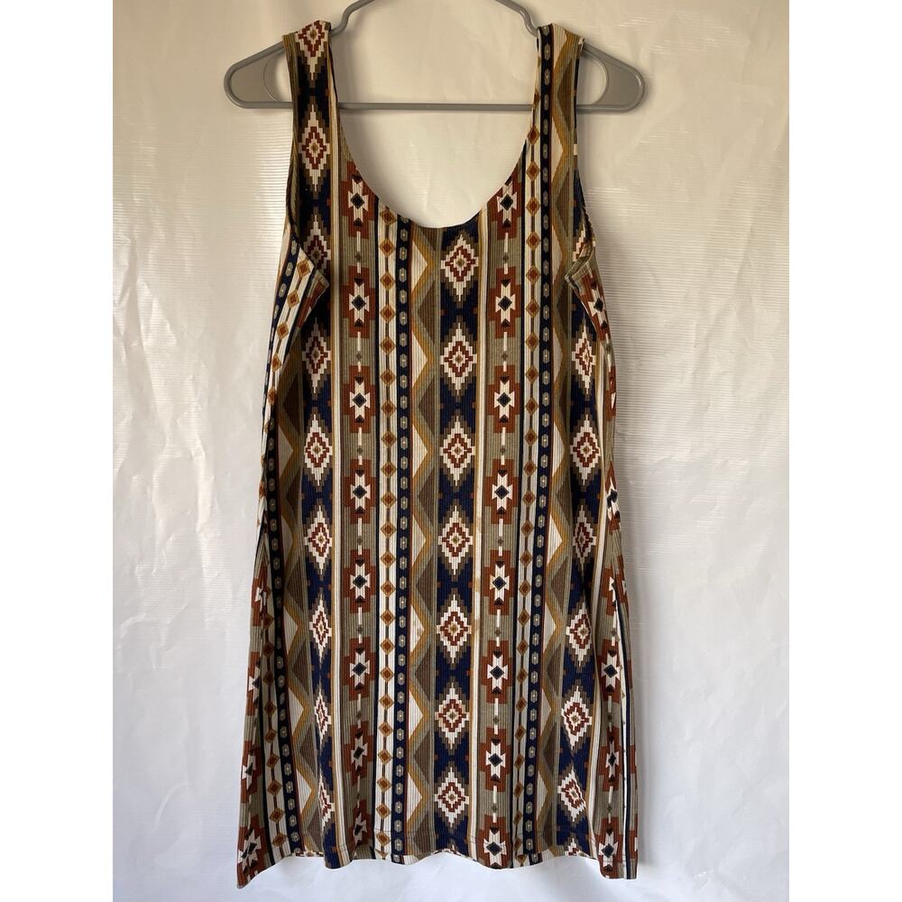 Timely Trends Vintage Dress Brown Sleeveless Aztec Southwest Boho USA Made Sz L